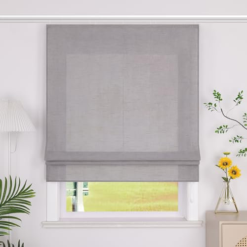 SCHOAL Raffrollo mit Klettband Einfarbige Vorhänge Wohnzimmer Gardine Blickdicht Raffgardine Fenster Rollo 1 Stück BxH 140x140cm Grau