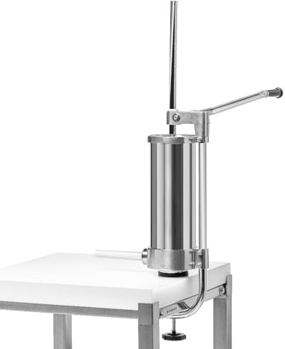 Frogast Wurstfüller manuell, Wurstmaschine aus Edelstahl, Wurstfüllmaschine silber, Wurstpresse mit Tischklemme, Wurstspritze, vertikal, leicht zu reinigen, Fassungsvermögen 3l, inklusive 3 Trichter