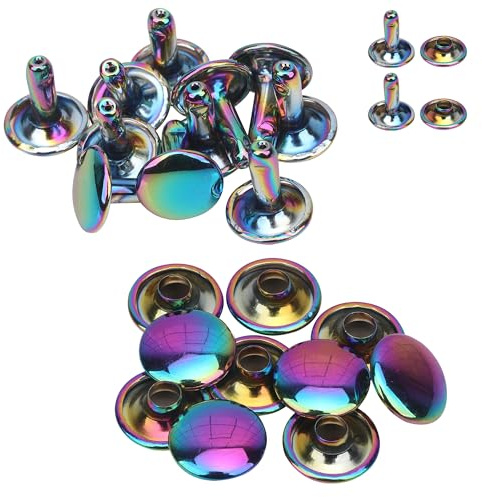 WedDecor Double Cap Rivets Leather Rivet Tubular Metal Studs for Leather Craft, Clothing Repair & Replacement, Hat, Handbag, Belts, Shoes Sewing Decoration, DIY Leathercrafts, 9mm, Rainbow, 10pcs