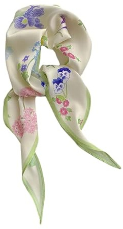 GIMIRO Satin Schal 120cm x 36cm Rhombus Bunte Schals Floral Band Mode Zubehör für Hüte, Blazer, Blusen, Kleider, Röcke, Taillenbänder, Krawatten