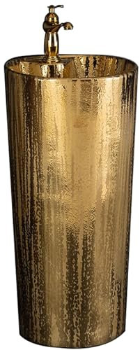 ZTGL Waschbecken Standwaschbecken 42x31x80cm, Rund Gold Waschbecken Retro-Kunst Handwaschbecken, Fine Keramik Waschbecken für Badezimmer Gäste WC Waschschale Waschplatz Waschtisch