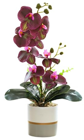 Générique Orchidée Réaliste en Jaune Artificiel dans Le Pot Phalaenopsis à Huit Têtes en Silicone avec Une Fleur de Papillon de Simulation Blanche à Huit Têtes(Rouge)