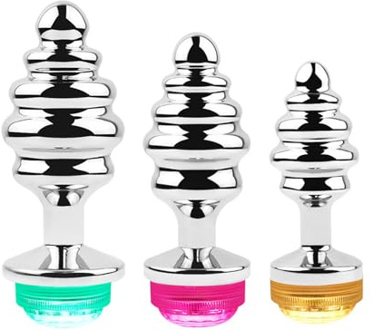 Bunter leuchtender Analplug, 3-teiliges Analplug-Set mit Metallgewinde für die Masturbation von Männern und Frauen, Sexspielzeug