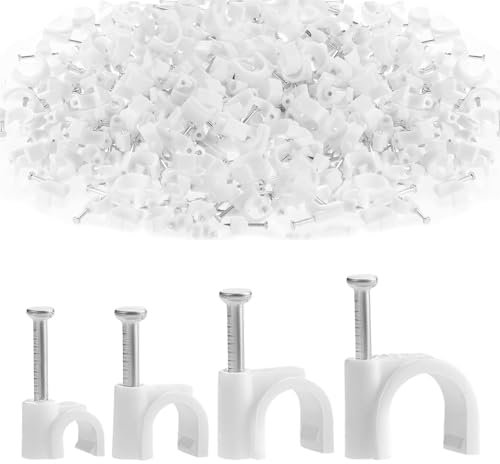 400PCS Cable Clips White - Wire Tidy Clips in 4 Sizes (4mm, 6mm, 8mm, 10mm) - Strong Steel U Nail Clips for Ethernet, Telephone, TV, USB Cables, and More