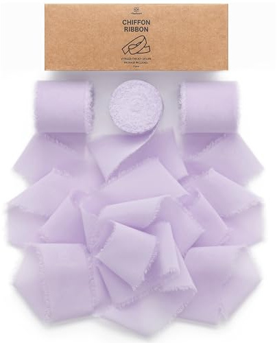 Vitalizart Chiffonband Lavendel Lila 3,8 cm x 19,2 m Geschenkband Breit | Schleifenband Stoff, Dekoband Set für Hochzeitseinladungen, Brautsträuße, Geschenkverpackung, DIY-Basteln, 6,4 m x 3 Rollen