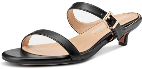 NobleOnly Femmes Bas Kitten Talon Heel Slip-on Ouvert Rond Bout Sandales Boucle Dress Décontracté Mules Chaussures 3.5 CM Heels