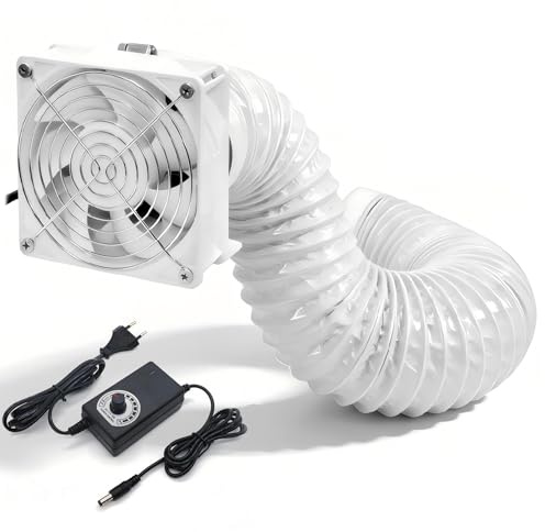 Lüfter DC 12V Rohrventilator ⌀100mm | Abluftventilator mit 2m Kanalschlauch, AC Regler für 3D Laser, Spritzkabine, Growzelt, Abluftsystem