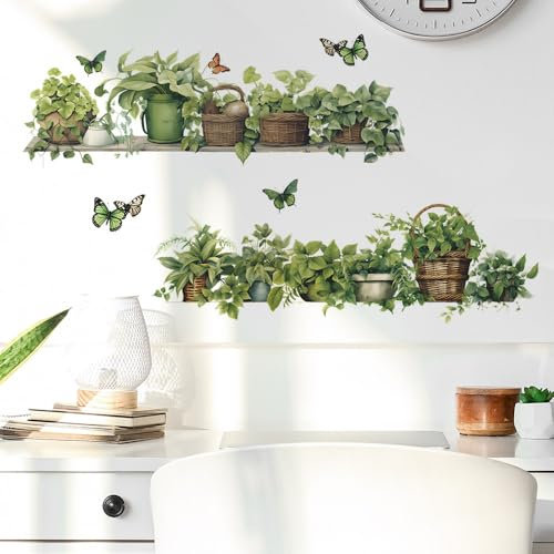 Stickers Muraux Pot de fleurs vert Amovible autocollant sticker mural pour Chambre Salon Bureau