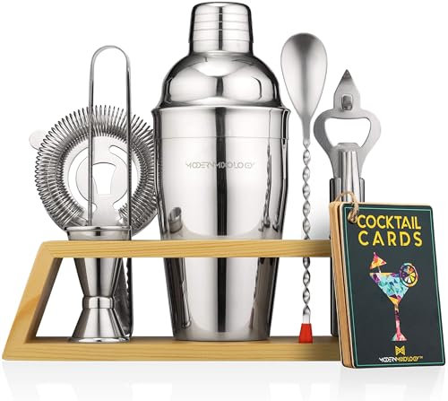 Bartender Kit: 10-Piece Bar Set Cocktail Shaker Set with Stylish Bamboo Stand | Perfect for Home Bar Tools Bartender Tool Kit and Martini Cocktail Shaker for Awesome Drink Mixing