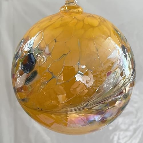 Kugel zum hängen Glaskugel Ornament Ocker bunt Fensterdekoration mundgeblasenes Kristallglas Durchmesser ca. 12 cm