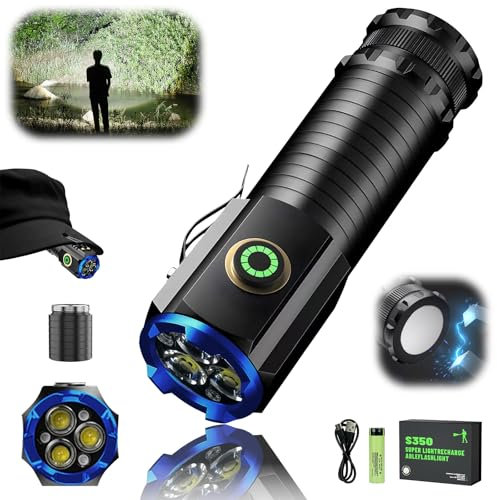 OneNine Linterna LED recargable, extremadamente brillante, 5000 lúmenes, mini antorcha con 5 modos de luz, magnética, IP67, resistente al agua, para camping, senderismo, exterior, pesca