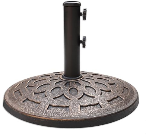Helios&Hestia Base per ombrellone da giardino, rotonda, resistente, 19 kg, in resina, per esterni, mercato, patio, colore bronzo