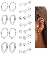 FANCH 12Paar Ohrstecker Chirurgenstahl für Damen Herren Edelstahl Ohrringe | 316L Edelstahl Hypoallergene Creolen CZ Flache Rücken Ohrringe Helix Knorpel Ohrringe Chirurgenstahl für Mehrere Piercing