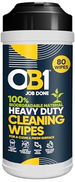 OB1 Heavy Duty Biodegradable Cleaning Wipes 80 Pack – Powerful Multi-Purpose Cleaner for Hands, Tools & Surfaces – Removes Grease, Grime, Oil, Paint, Adhesive & More – Eco-Friendly & Non-Toxic