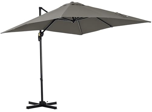 Outsunny Ombrellone da Giardino a Manovella con Angolazione Regolabile su 5 Livelli e Rotazione a 360°, Ombrellone Decentrato 2.5x2.5 m in Poliestere 200 g/m² per Patio e Terrazza, Grigio Chiaro