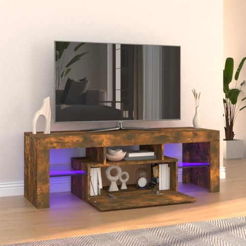 GCHDHAPB Home-Entertainment Center & TV-Ständer, TV-Schrank mit LED-Lichtern, Raucheiche, 120 x 35 x 40 cm