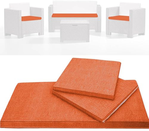 HAND Set de 3 Cojines de Exterior para Sillones y Sofá de Jardín – Cojines Desenfundables con Cremallera, Resistentes y Cómodos, Uso Exterior Terraza Balcón (Naranja)