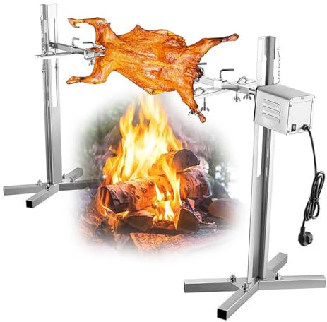 QYLTTDM Kit griglia girarrosto per Barbecue Elettrico da 66 libbre, griglia per girarrosto allo spiedo per Maiale Resistente, girarrosto allo spiedo in Acciaio Inossidabile