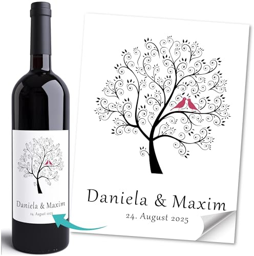 Weinetiketten Hochzeitsmotiv mit Namen und Datum personalisiert Weinflaschenetiketten selbstklebend SpecialMe® Weiss unisize
