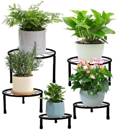 Byfoyif 5 Pz Portavasi in Ferro Battuto per Interni, Supporto per Piante in Metallo con Base a Treppiede, Portavasi da Interno Design Moderno Metallo, Nero