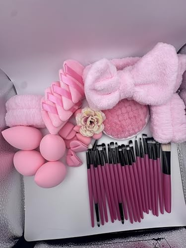 Professional Pink Makeup Set, 20 Brushes, Premium Brushes,6 Beauty Sponges, Plush Headband& Velvet Pads-complete Makeup kitf For Women &Girls