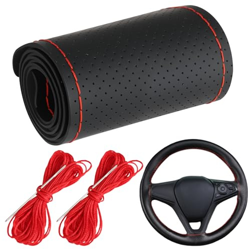 Couvre Volant Voiture 37-39 cm, Universelle Housse de Volant a Coudre, Protège Volant Cuir Microfibre, Steering Wheel Cover Respirante Antidérapante avec Fil D'aiguill