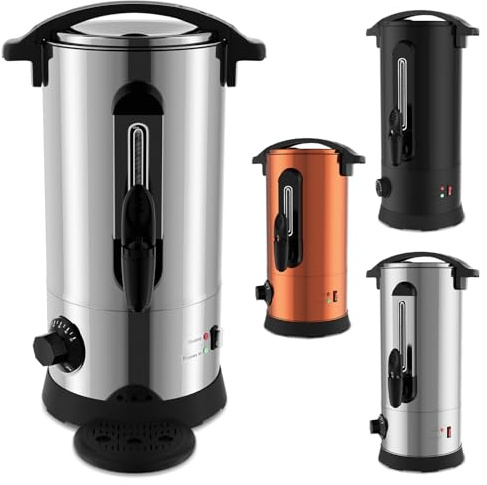 Eikuavons Glühweinkocher 8L Edelstahl, Silber | 1500W, Heißgetränkespender mit Thermostat 30–110°C, Wasserstandsanzeige, Warmhaltefunktion & Auslaufhahn