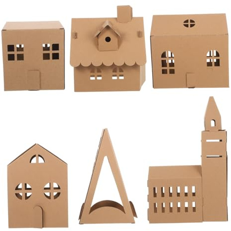 Veemoon 6 Pièces Kit Maison Carton Miniature DIY pour Garçon Fille Modèle à et Colorier Maquette Petite Maison Papier Stable et Décorative pour École Maternelle et Loisirs Créatifs