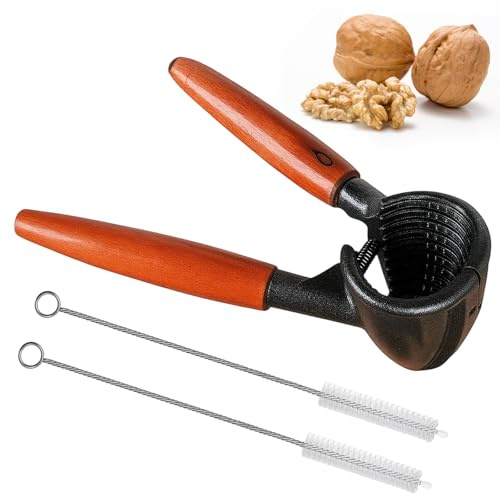 DqiUnaX Nussknacker Walnüsse, Haselnuss Knacker mit 2 Reinigungsbürsten, 16.5 x 5.2 x 5.8 cm, Rutschfester Metallgriff, Ideal für Walnüsse, Haselnüsse, Kinder und Party