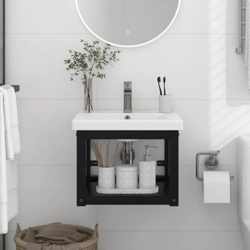 HaoChrymec Mobile Lavabo Sospeso per Bagno in Ferro Verniciato Nero, Design Moderno e Compatto, Mobiletto Bagno Salvaspazio, Pensile Sospeso con Struttura Aperta, Armadietto Medicinali, 40x38x31 cm