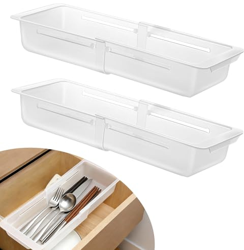 2er Set Schubladen Organizer UnterwäSche, Schminktisch Drawer Organizer für Schublade, Verstellbar von 31.5 bis 45cm, Schubladeneinsatz für Büro, Küche, Makeup, Schubladenteiler, Schubladentrenner