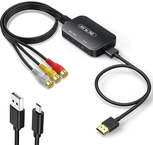 RCA to HDMI Converter with HDMI Cable, AV to HDMI Converter, RCA Input HDMI Output Video Audio Adapter