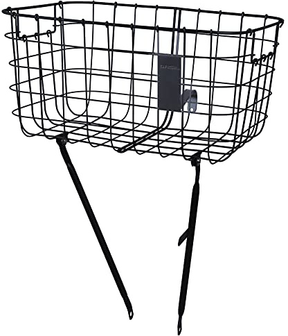 Basil Robin Fahrradkorb – Vorderrad – Draht – Stahl – Steuerkopfmontage mit Strebe – für 26–28 Zoll – Matt Schwarz