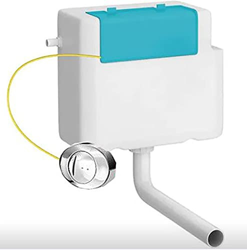 Dual Flush Concealed Cistern with Round Push Chrome Button | Toilet Cistern 6-L Front Access Side Entry | Universal Access Water Saving Dual Function Cistern with Blue Plastic Lid - Wall Mounted