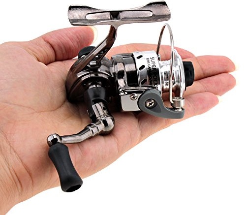 OriGlam Mini carretes de pesca, carrete giratorio 4.3:1, diseño de metal, suave y potente, carretes de pesca giratorios para carpa, lubina, trucha, pesca en agua dulce y salada