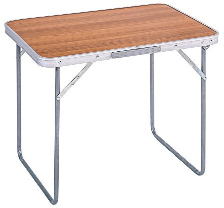 LOLAhome Mesa de Camping Plegable de Acero con encimera Efecto Madera Nogal marrón de 70x50x60 cm