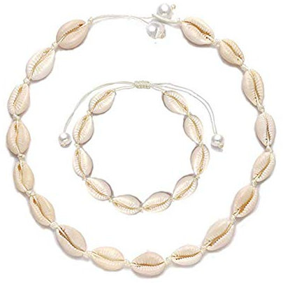 CYWQZZ Frauen Muschel Choker Halskette, Puka Armbänder Set Hawaii Halskette für Mädchen Dame