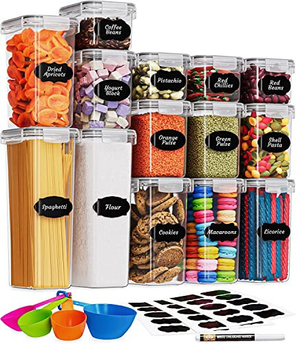 Chef's Path Kitchen Storage Box – Set of 14 Airtight Food Containers – Kitchen and Pantry Organisation – BPA-Free Plastic Food Storage Box – Labels, Marker and Spoons