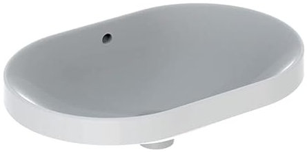 Lavabo empotrado Geberit VariForm elíptico, 600x400mm, sin agujero para grifo, con rebosadero, Color: Blanco