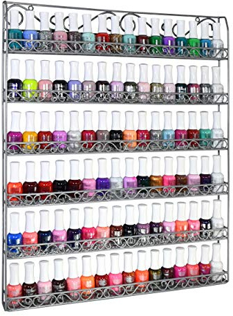 AMT Metal Nail Polish Racks for The Wall | Clear Nail Polish Display | Essential Oils Organizer | Holds up to 108 Bottles (Silver)