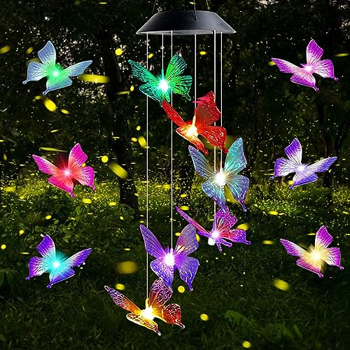 Gerhannery Carillon à LED Solaire à Spirales à Changement De Couleur pour Jardin Décoration Extérieure Romantique pour Terrasse, Jardin avec Crochet (Papillon)