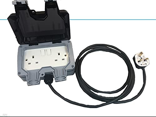 2G 2 Gang IP66 Weatherproof Outdoor Extension Lead Waterproof Double Socket All Lengths (25M)