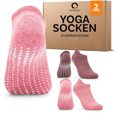 Occulto CALCETINES ANTIDESLIZANTES para MUJER y HOMBRE (2-4 PARES), CALCETINES para YOGA y PILATES MUJER HOMBRE 35-38 2 Pares | Rosa Roja