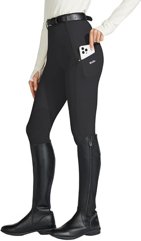 Willit Women's Horse Riding Pants Knee-Patch Equestrian Breeches Horseback Schooling Tights Zipper Pockets Black XS