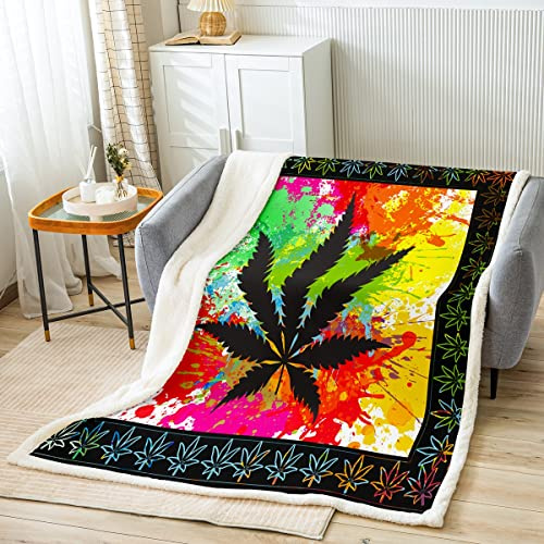 Marijuana Weed Fleece Throw Blanket Super Soft Cozy Trippy Leaves Sherpa Blanket for Kids Women Adults Tie-dye Art Plush Blanket Colorful Graffiti Fuzzy Blanket for Sofa Bed Couch(30x40 Inches)