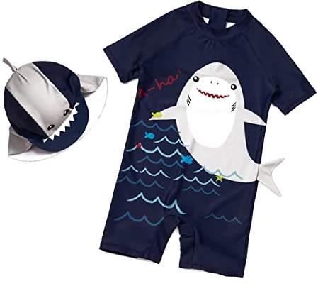 Best for All Baby Boys Kids Swimsuit Toddlers One Piece Zipper Bathing Suit Swimwear with Hat Rash Guard Surfing Suit (White Shark, 2-3 Years)