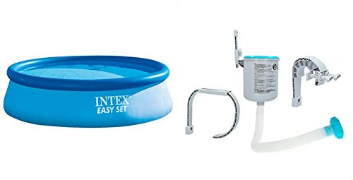 Intex Easy Set Pool - Aufstellpool, 366cm x 366cm x 76cm & Oberflächenskimmer - Deluxe Oberflächenskimmer zur Wandmontage - Hängeskimmer, Grau