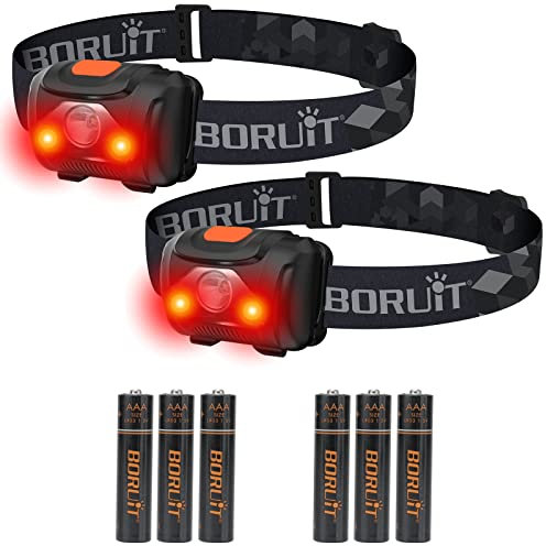 BORUIT LED Stirnlampe, 2PCS Kopflampe Rotlicht AAA-Batterie superhelle 4-Modus-headlight für Kinder Erwachsene Camping Laufen Wandern Angeln