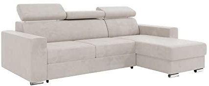 MEBLINI Schlafcouch mit Bettkasten - Ecksofa mit Schlaffunktion - Sofa mit Relaxfunktion und Kopfstützen - Couch L-Form - Eckcouch - Wohnlandschaft - Voss - 242x168x79cm Rechts - Beige Samt