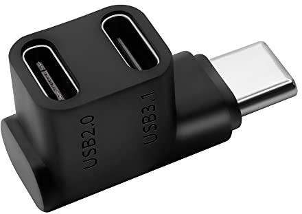 GELRHONR USB-C Splitter,USBC 3,1 PD100W Ladeverlängerungsstecker, unterstützt Daten- / Videoübertragung, 90 Grad Type C Stecker auf Dual USB-C Buchse Adapter für Steam, Telefon, Laptop